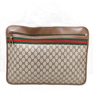 Authentic Gucci Clutch Bag Sherry Line Brown PVC mn244-120612